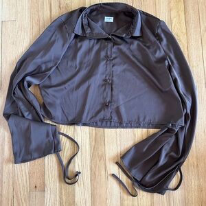 Cotton on brown satin button crop shirt